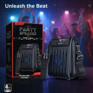 KBroad KTS-1916 Portable Party Speaker - 4-Inch High Bass Driver - Wireless Microphone Included - Dynamic RGB LED Lights - Bluetooth 5.0, USB