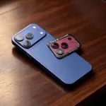 Burgundy Apple Logo Silicone iPhone Case with 18 Series Convertor Lens