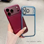 ✨ Luxury Frosted Translucent PC iPhone Case with Plating Frame & Lens Film Protection – 18 Series