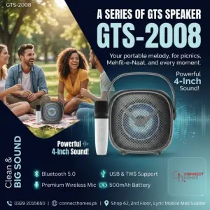 GTS-2008 4 Inch Bluetooth Karaoke Speaker with Voice Changer Mic & Type-C Fast Charging – Best Price in Pakistan