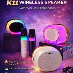 K11 Hi-Fi Stereo Bluetooth Speaker with 360° RGB LED Lights & Wireless Karaoke Mic – USB Support – Best Price in Pakistan