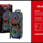KTS-2465 Portable Bluetooth Karaoke Speaker Dual 8 Inch RGB Flash Light USB TF FM Radio Wireless Microphone 2400mAh Battery