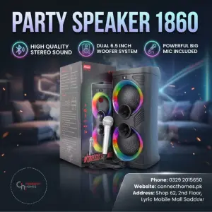 KTS-1860 Bluetooth Speaker with Wireless Mic 40W Dual 6.5 Inch | Karaoke Party Speaker RGB LED USB AUX FM Portable
