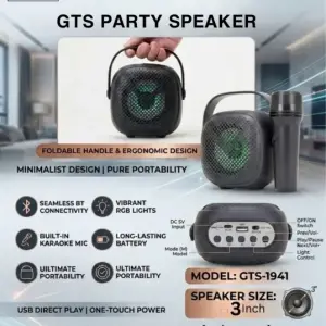 GreatNice GTS-1941 Portable Karaoke Speaker – 3 Inch High-Bass Driver – Magic Voice Changer Mic (Baby, Lady, Deep & Slim Voice Effects) – RGB LED Lights