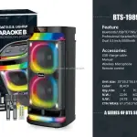 BTS-1989 Professional Karaoke Speaker Dual 6.5 Inch Wireless Microphone 3000mAh Battery Bluetooth USB TF TWS RGB Light Portable Party Speaker