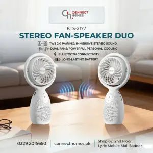 KTS-2177 Portable Mini Fan with Bluetooth Speaker | USB Rechargeable 1200mAh | Handheld Desk Fan with Music Player