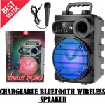 KTS-1512 Portable Wireless Bluetooth Speaker - 4-Inch Woofer - Built-in Mobile Phone Holder - RGB LED Lights - Includes Wired Mic