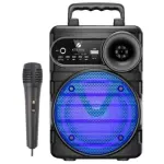 KTS-1512, Bluetooth Speaker with Mic KTS-1512 Portable Wireless Bluetooth Speaker - 4-Inch Woofer - Built-in Mobile Phone Holder - RGB LED Lights - Includes Wired Mic - Supports FM Radio