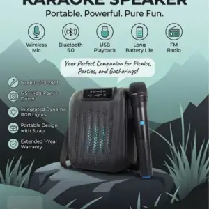 GTS-2461 + 6.5 Inch + Bluetooth Karaoke Speaker + Wireless Mic & Portable Design + Best Price in Pakistan