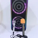 KTS-1912 Bluetooth Speaker Dual 8 Inch 60W with 2 Wireless Mics & Remote RGB LED | Portable Karaoke Party Speaker USB TF AUX TWS RGB LED speaker, outdoor sound system.