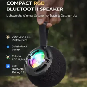 KTS-2479 Waterproof Portable Wireless Speaker - RGB LED Light - High Bass Loud Sound - 1200mAh Rechargeable Battery
