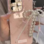 Luxury Pearl Bow iPhone Case – With Charm Pink Summer Aesthetic