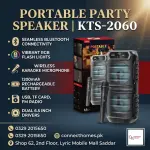 KTS-2060 Bluetooth Speaker 30W Dual 6.5 Inch with Wireless Mic RGB LED | Karaoke Party Speaker USB AUX FM Portable Speaker.